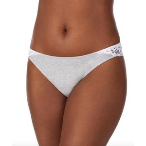 NWT New Le Mystere Heather Gray and White Lace Cotton Touch Tanga Thong Large